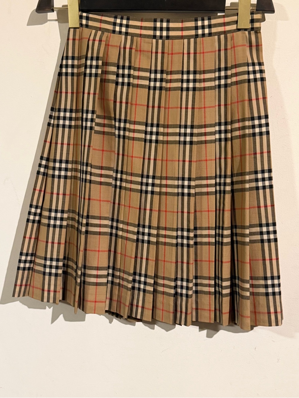 Burberry Tan Plaid Pleated A-Line Skirt
